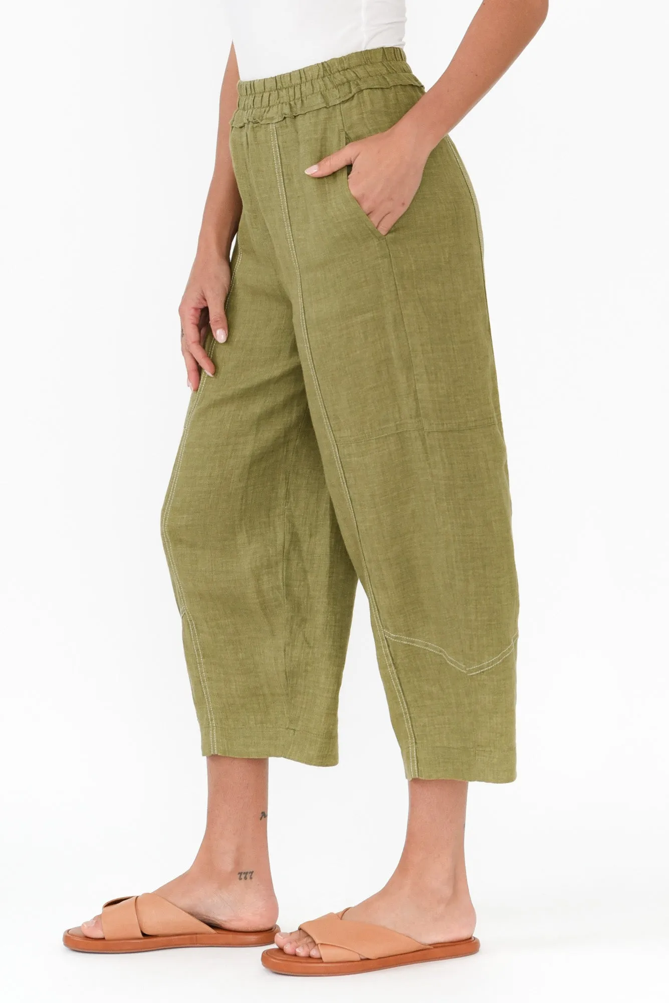 Julian Khaki Linen Cropped Pants sold by Blue Bungalow product image thumbnail 3