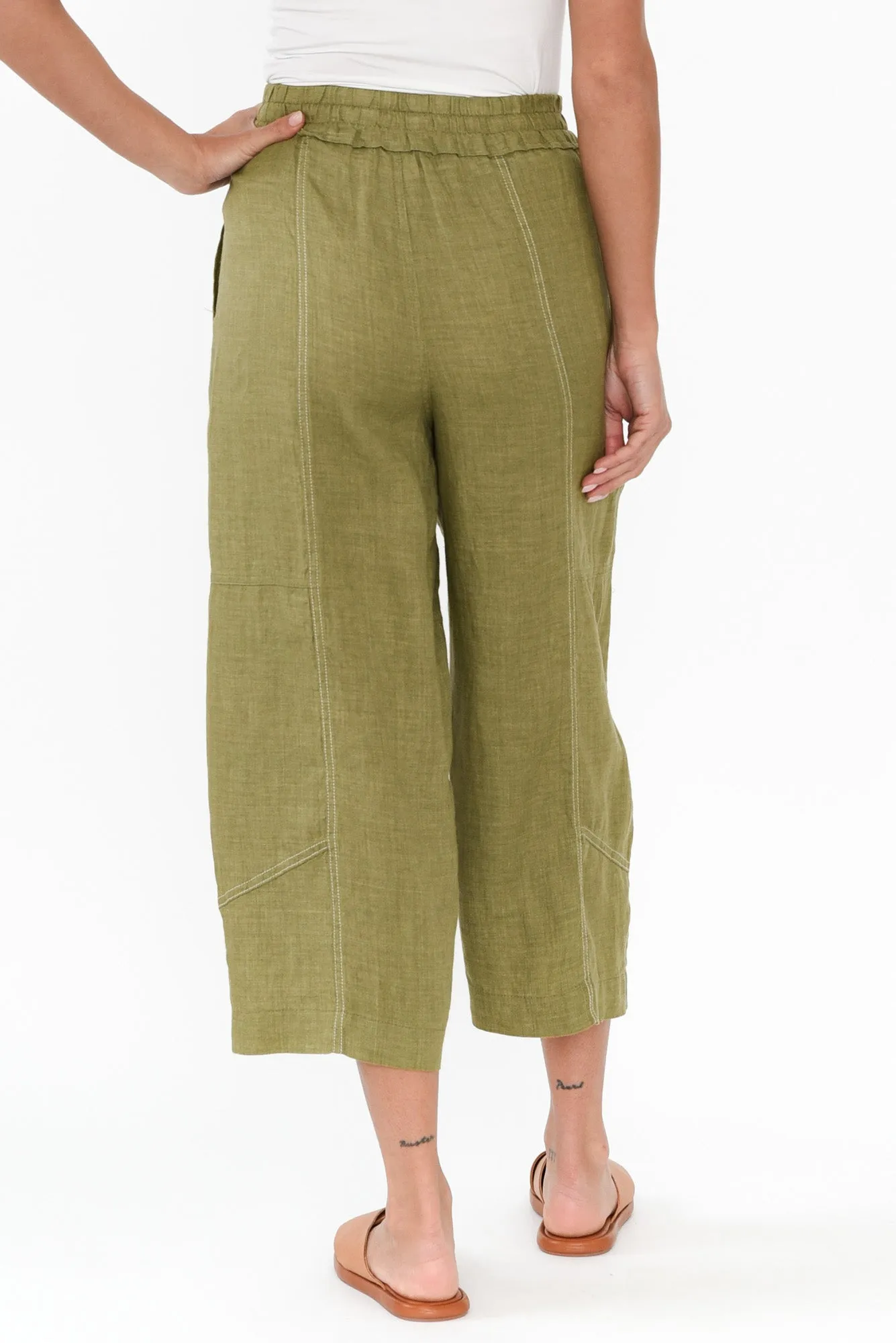 Julian Khaki Linen Cropped Pants sold by Blue Bungalow product image thumbnail 4