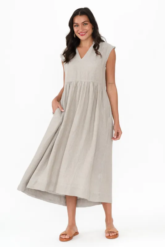 Myra Grey Linen Midi Dress sold by Blue Bungalow