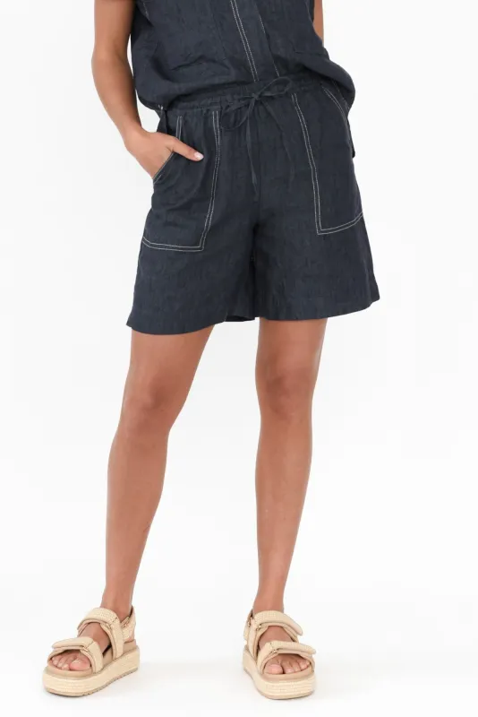 Donnie Navy Linen Pocket Shorts sold by Blue Bungalow