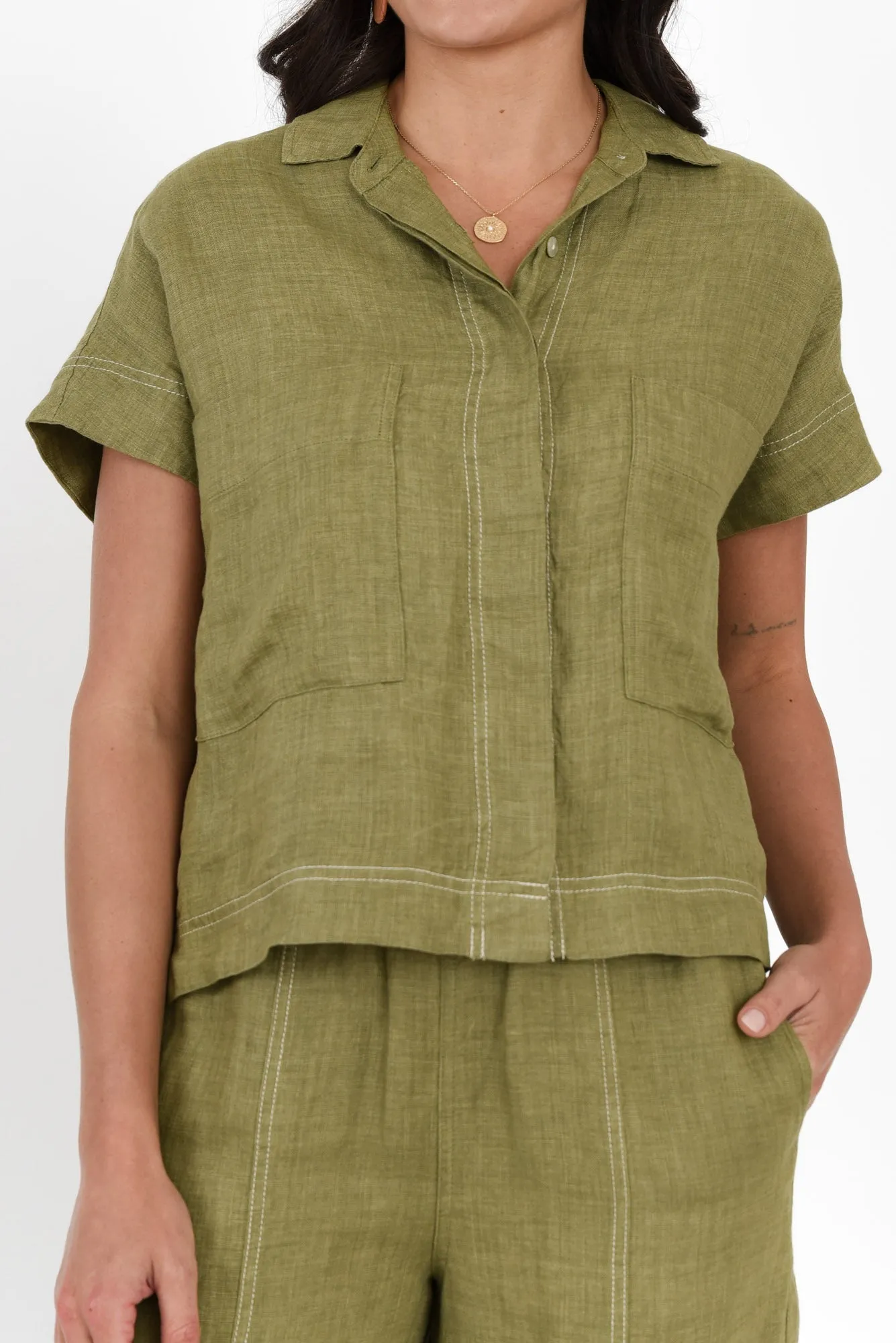 Clover Khaki Linen Shirt sold by Blue Bungalow product image thumbnail 5