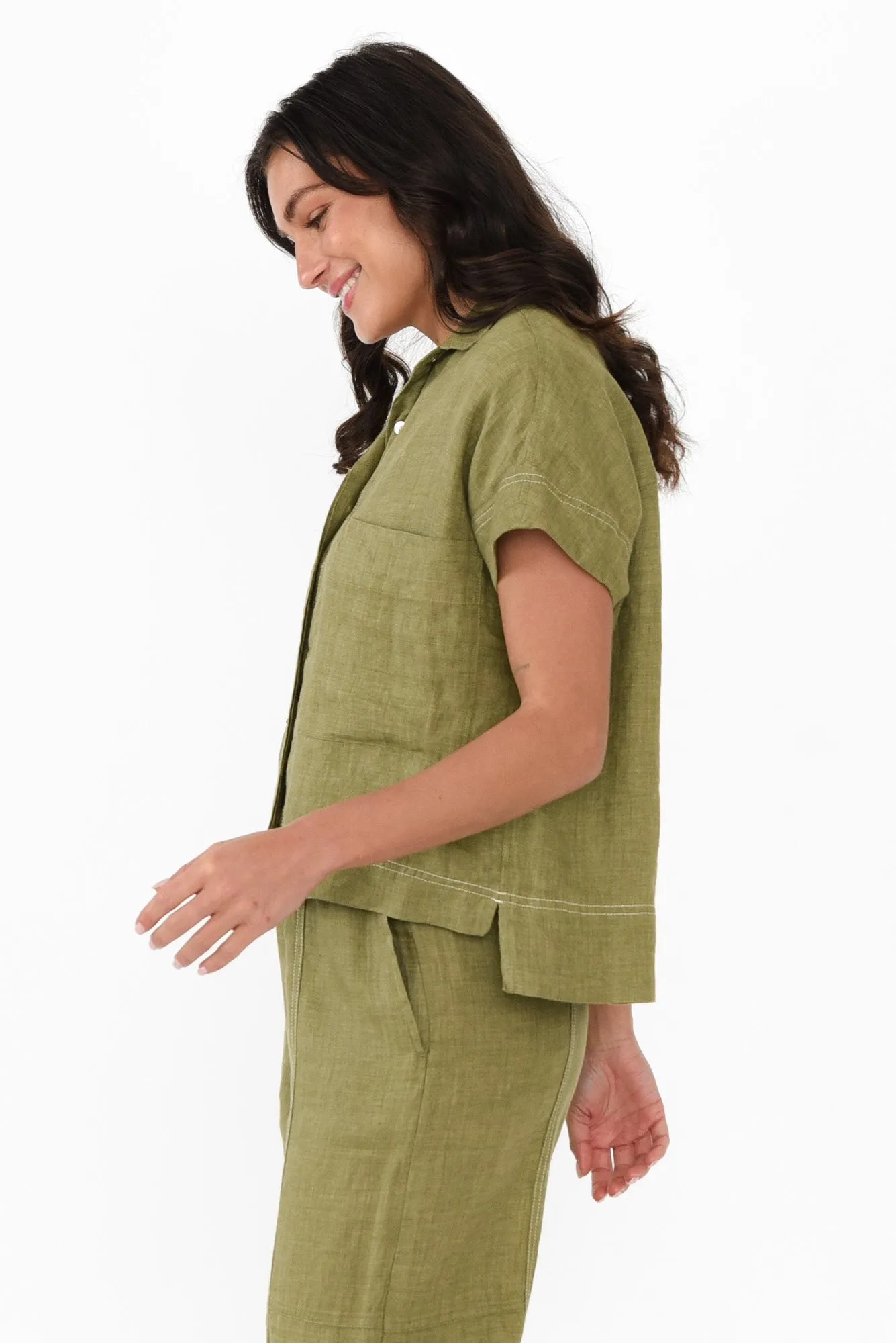 Clover Khaki Linen Shirt sold by Blue Bungalow product image thumbnail 3