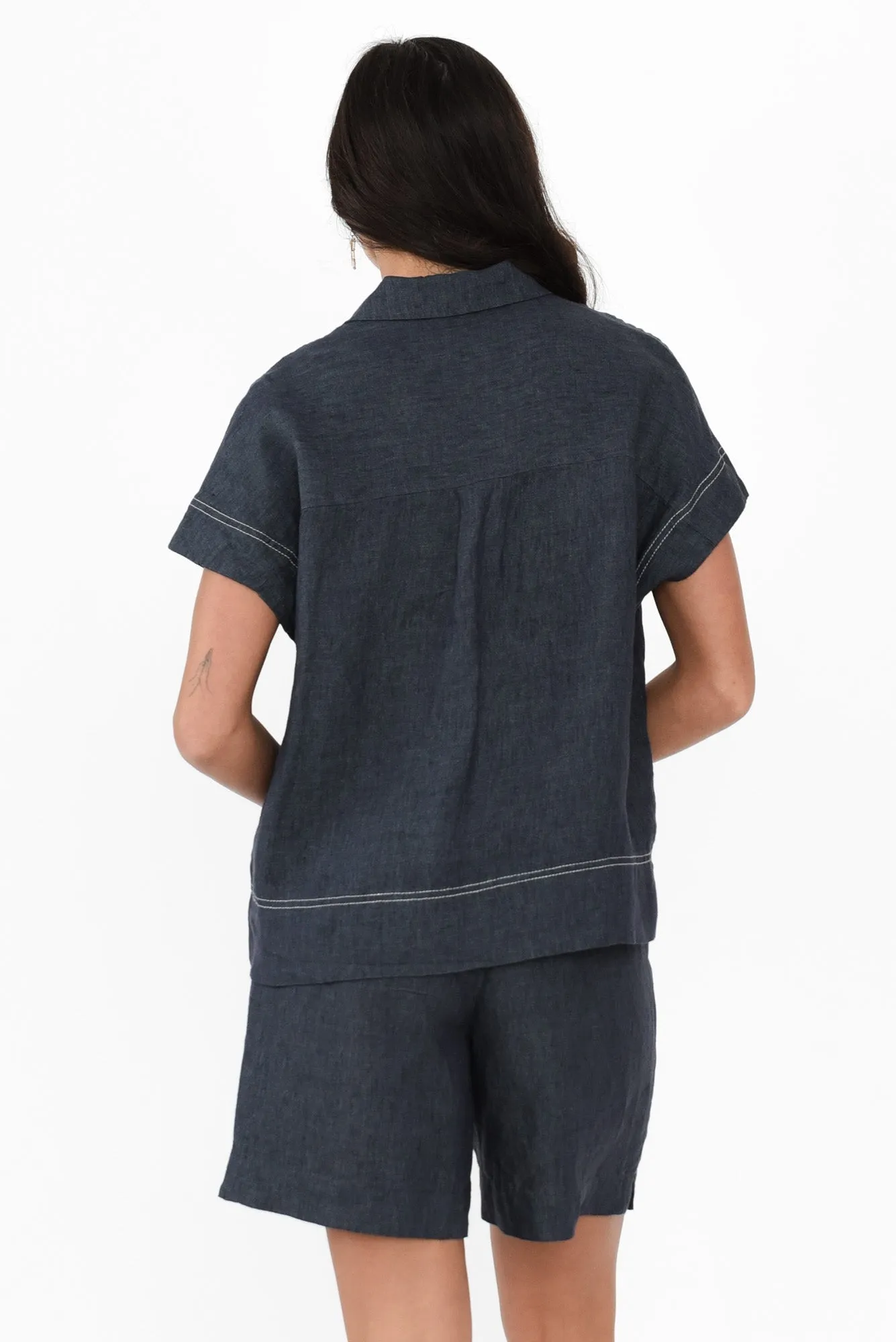Clover Navy Linen Shirt sold by Blue Bungalow product image thumbnail 5