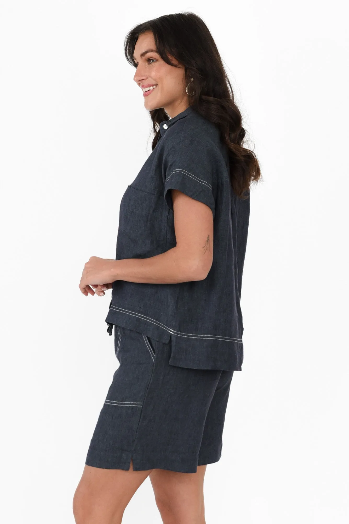 Clover Navy Linen Shirt sold by Blue Bungalow product image thumbnail 2