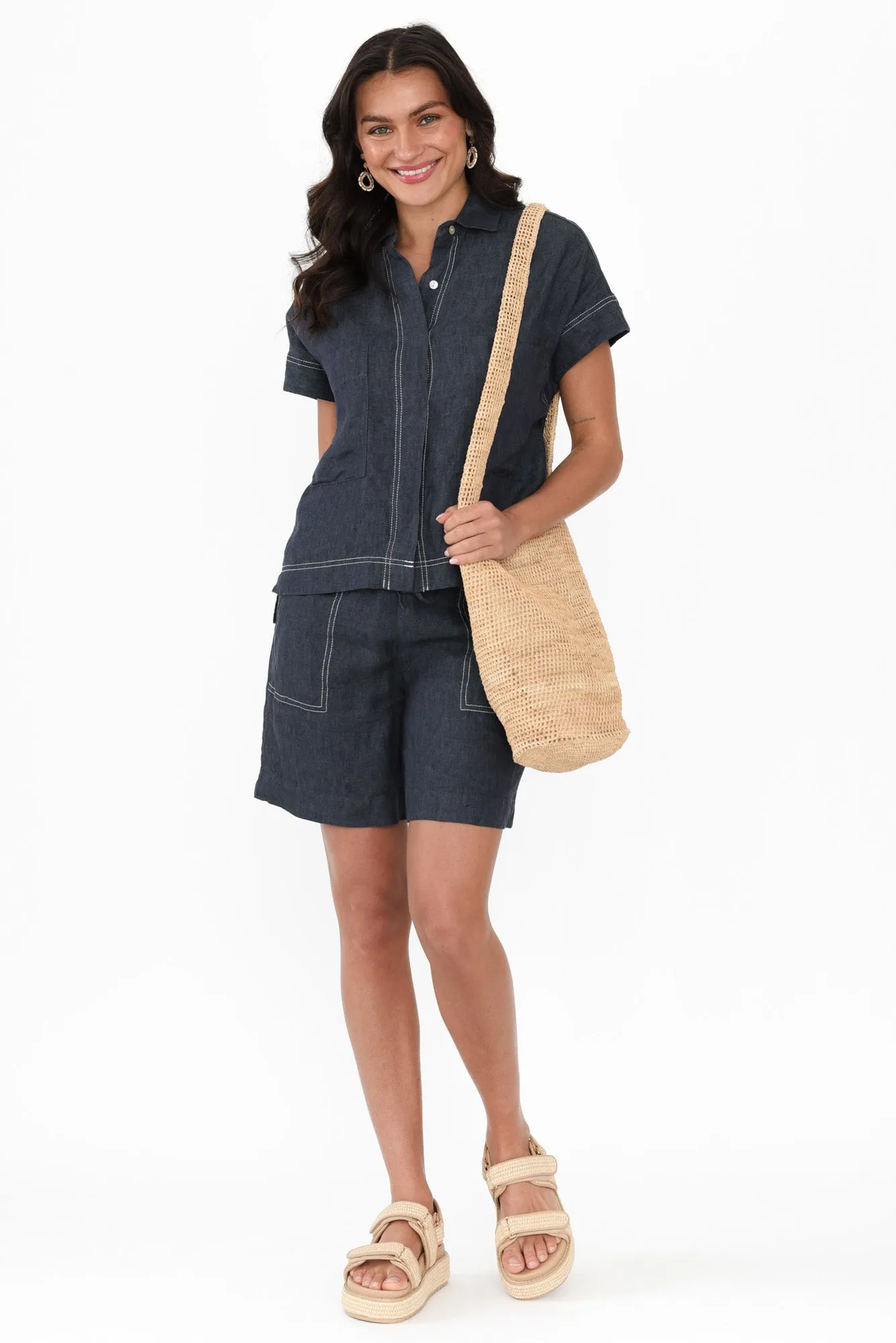Clover Navy Linen Shirt sold by Blue Bungalow product image thumbnail 3