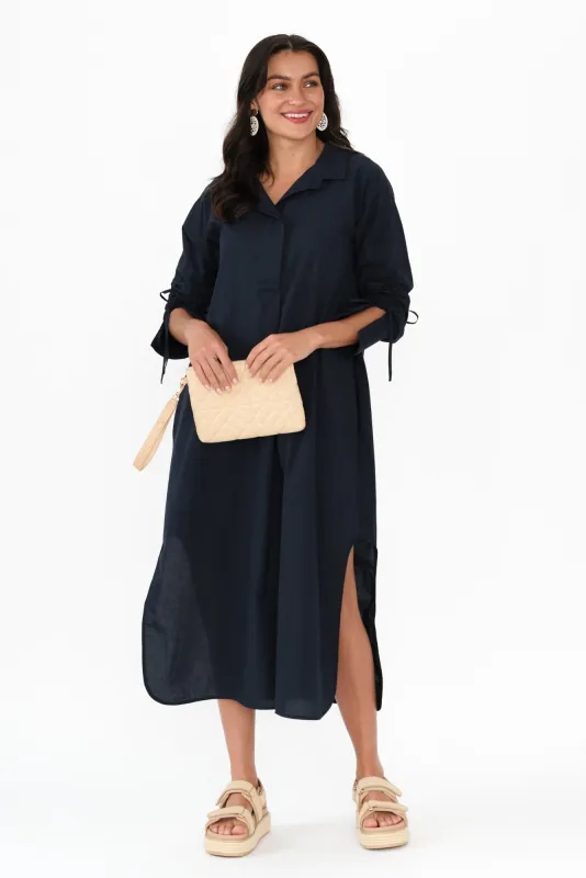 Billy Navy Cotton Poplin Dress sold by Blue Bungalow