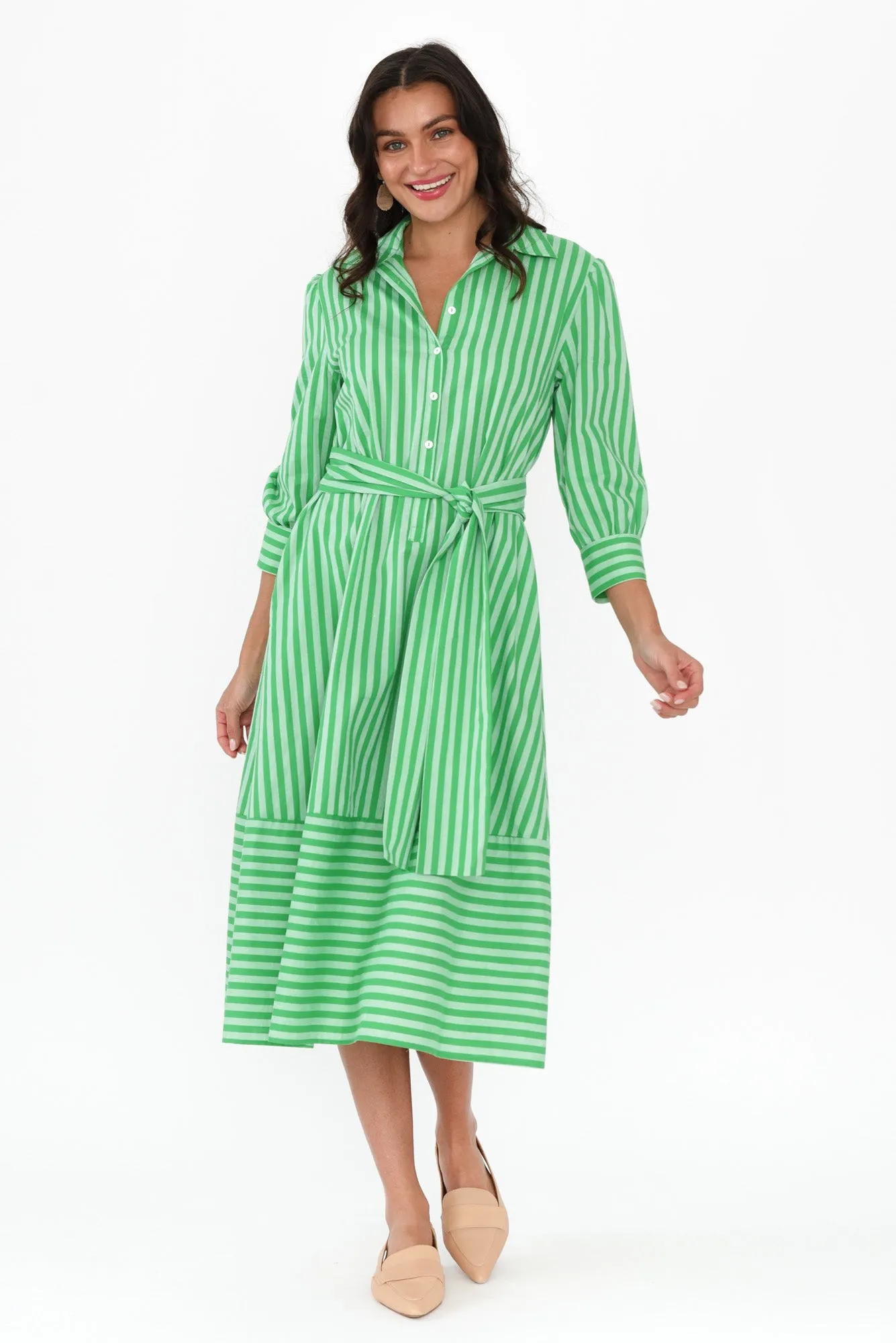 Martha Green Stripe Cotton Dress sold by Blue Bungalow