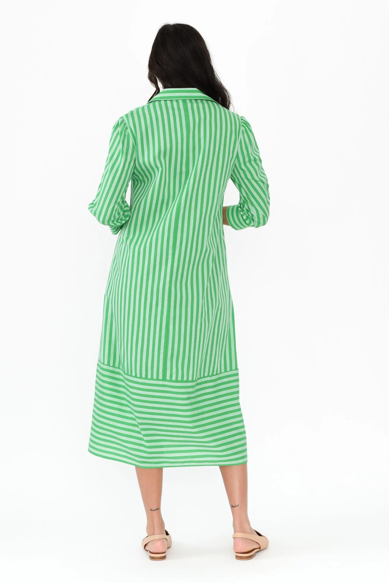 Martha Green Stripe Cotton Dress sold by Blue Bungalow product image thumbnail 4