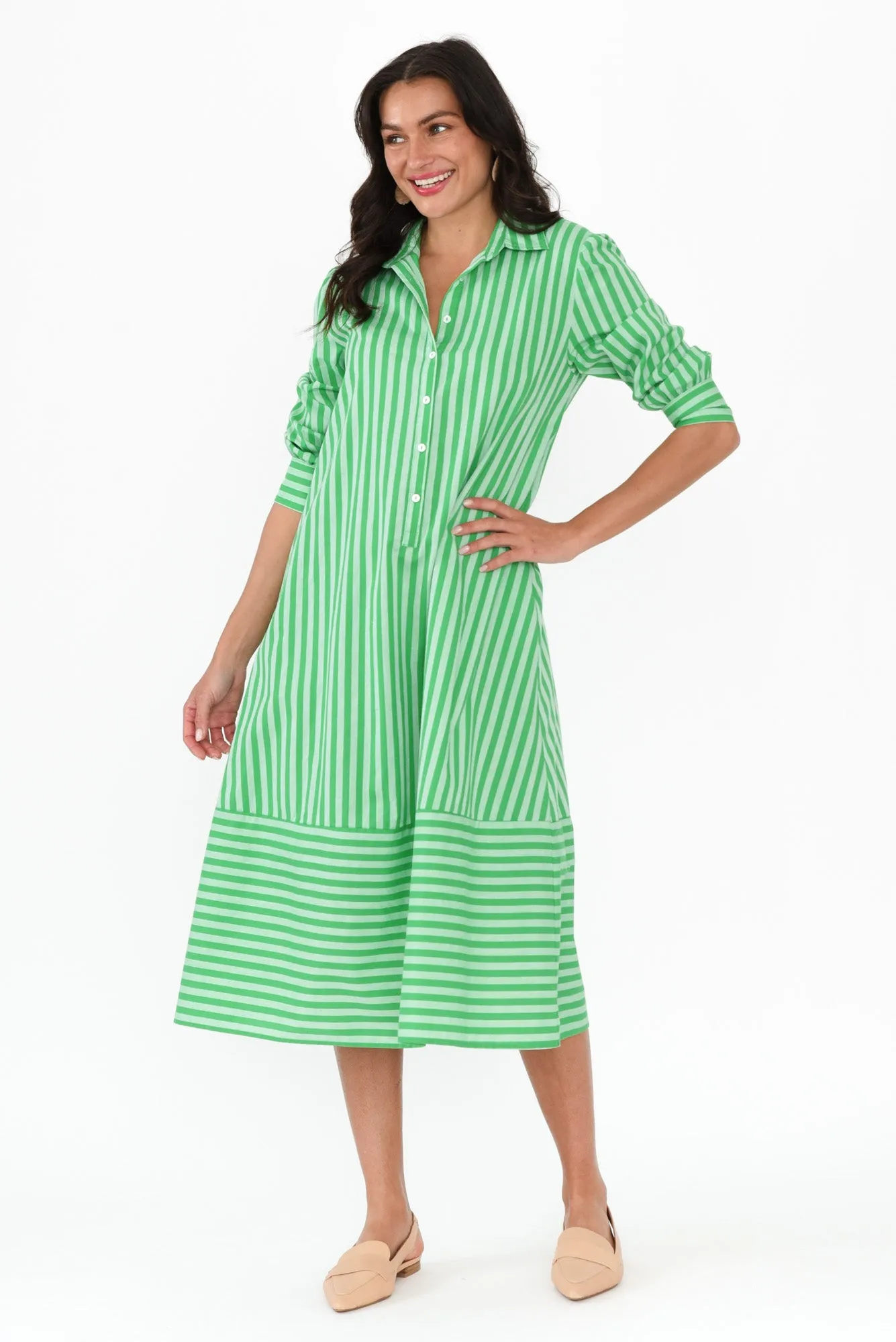 Martha Green Stripe Cotton Dress sold by Blue Bungalow product image thumbnail 3