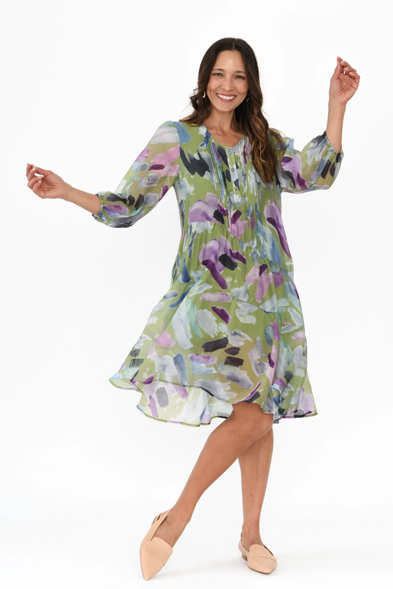 Dasha Green Abstract Cotton Blend Dress sold by Blue Bungalow product image thumbnail 5