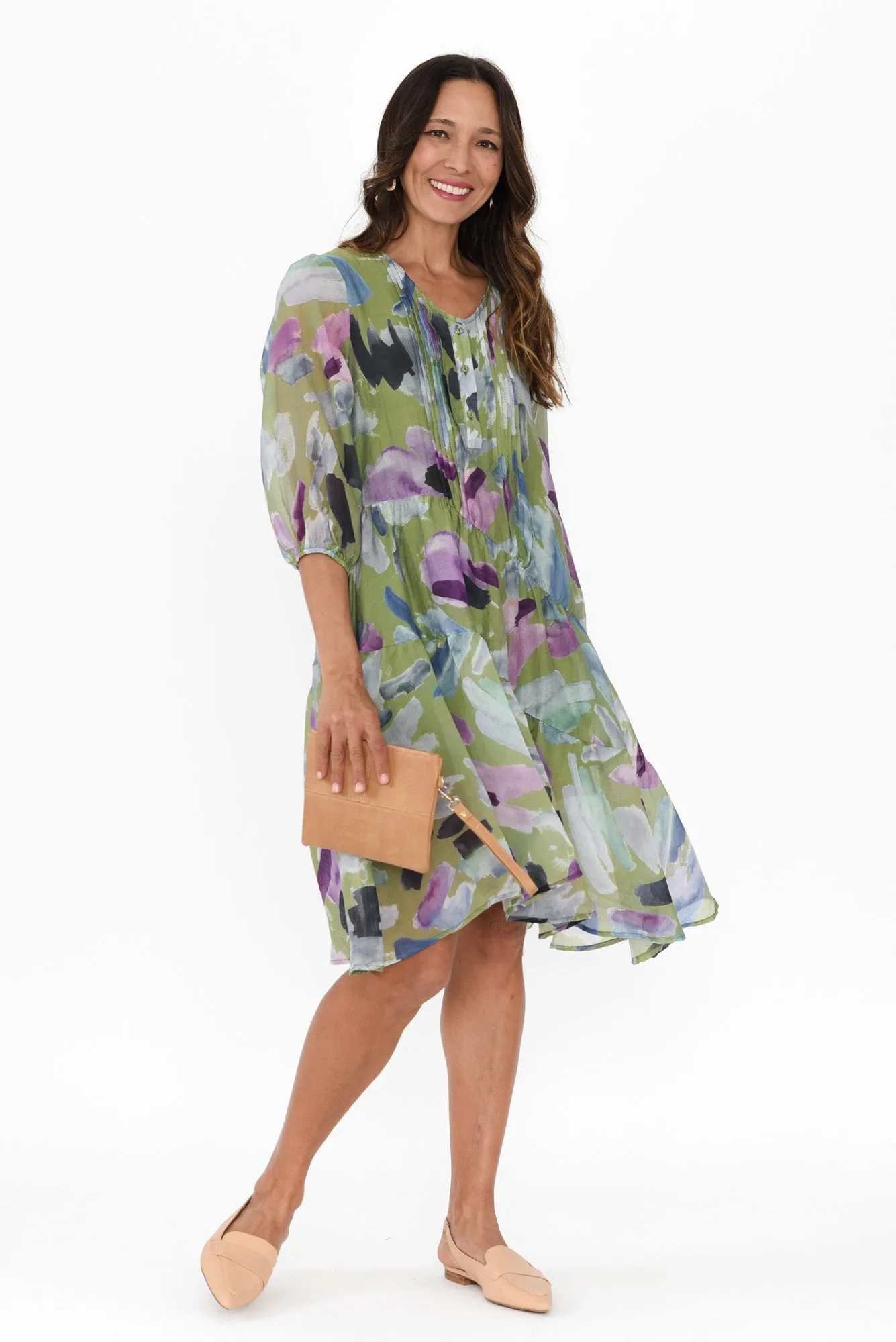 Dasha Green Abstract Cotton Blend Dress sold by Blue Bungalow product image thumbnail 2