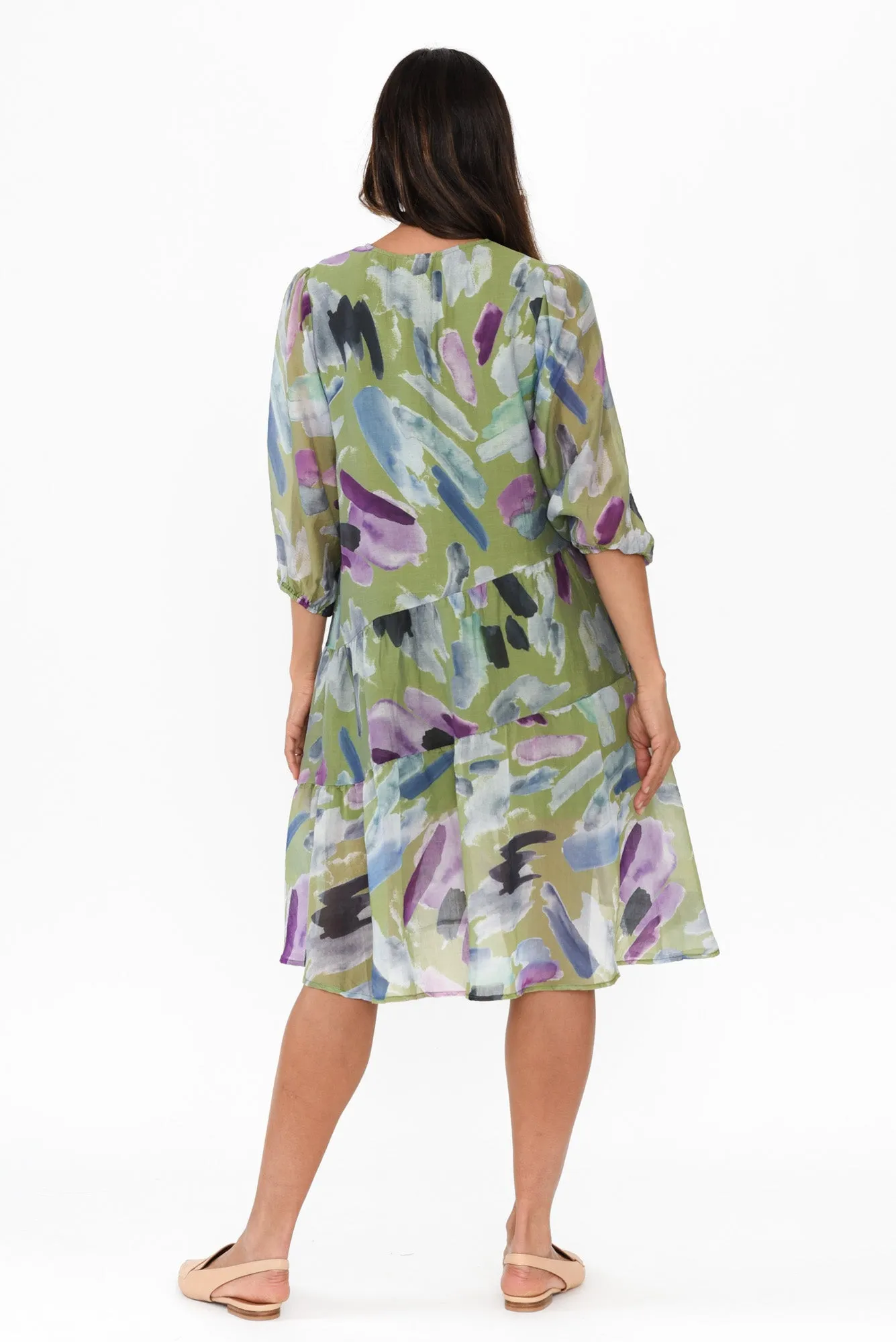 Dasha Green Abstract Cotton Blend Dress sold by Blue Bungalow product image thumbnail 4