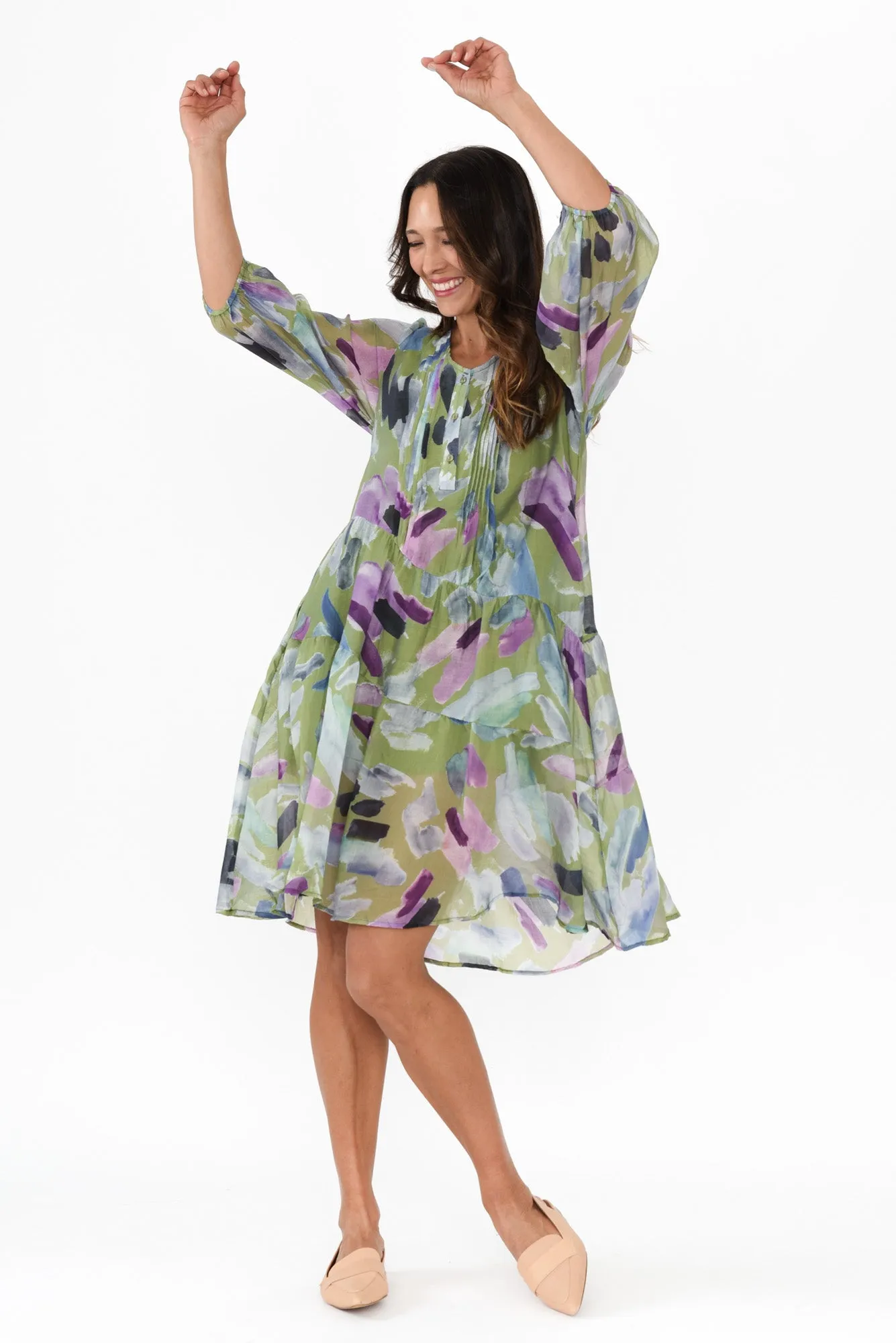 Dasha Green Abstract Cotton Blend Dress sold by Blue Bungalow product image thumbnail 3