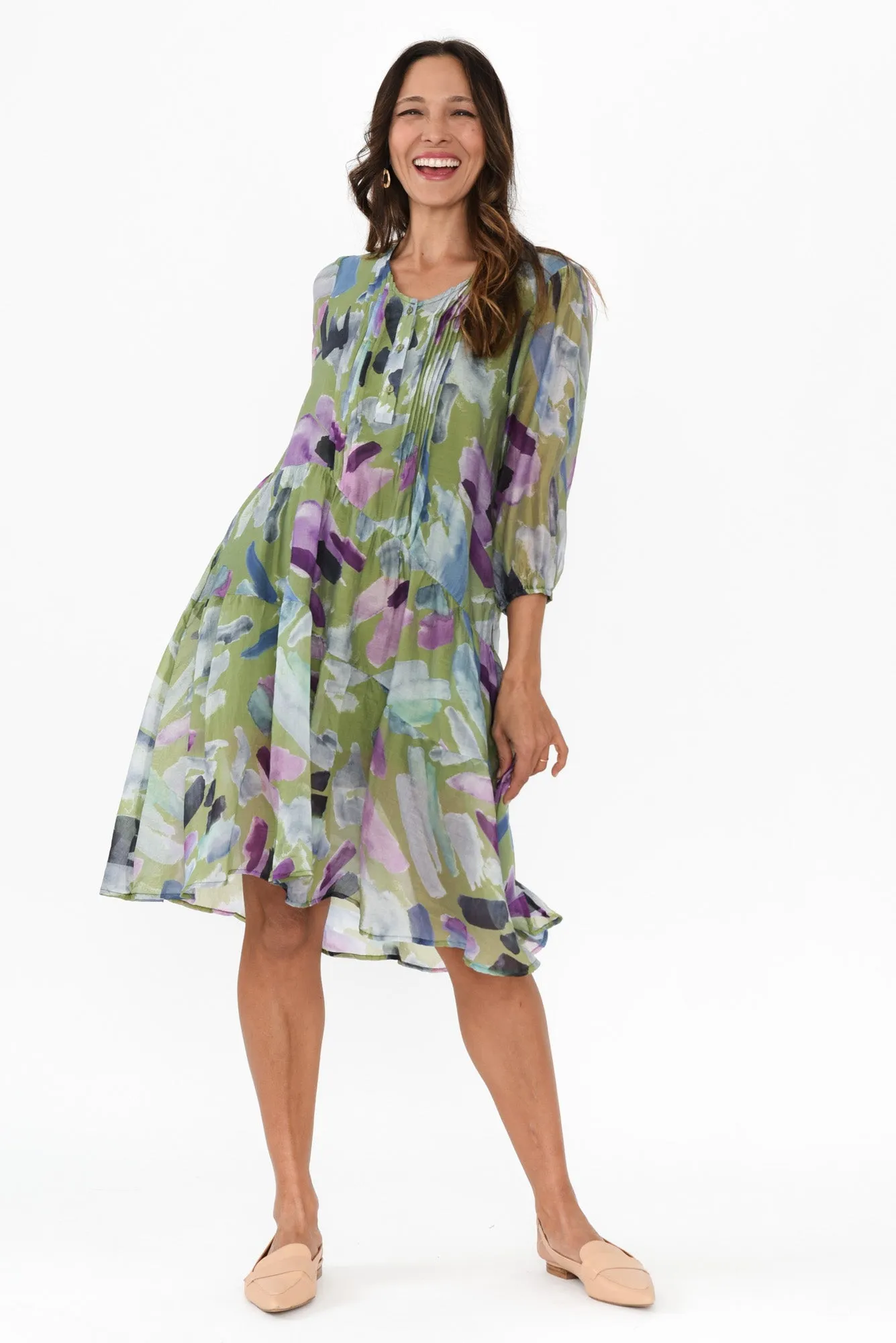 Dasha Green Abstract Cotton Blend Dress sold by Blue Bungalow