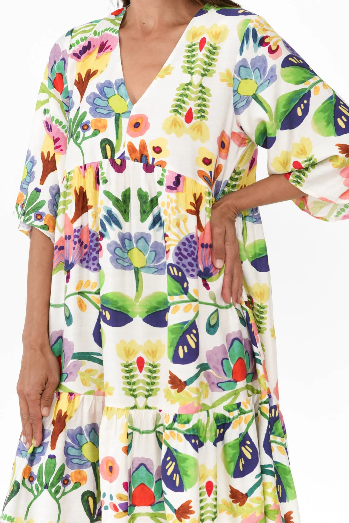Cynthia White Floral Tier Dress sold by Blue Bungalow product image thumbnail 5