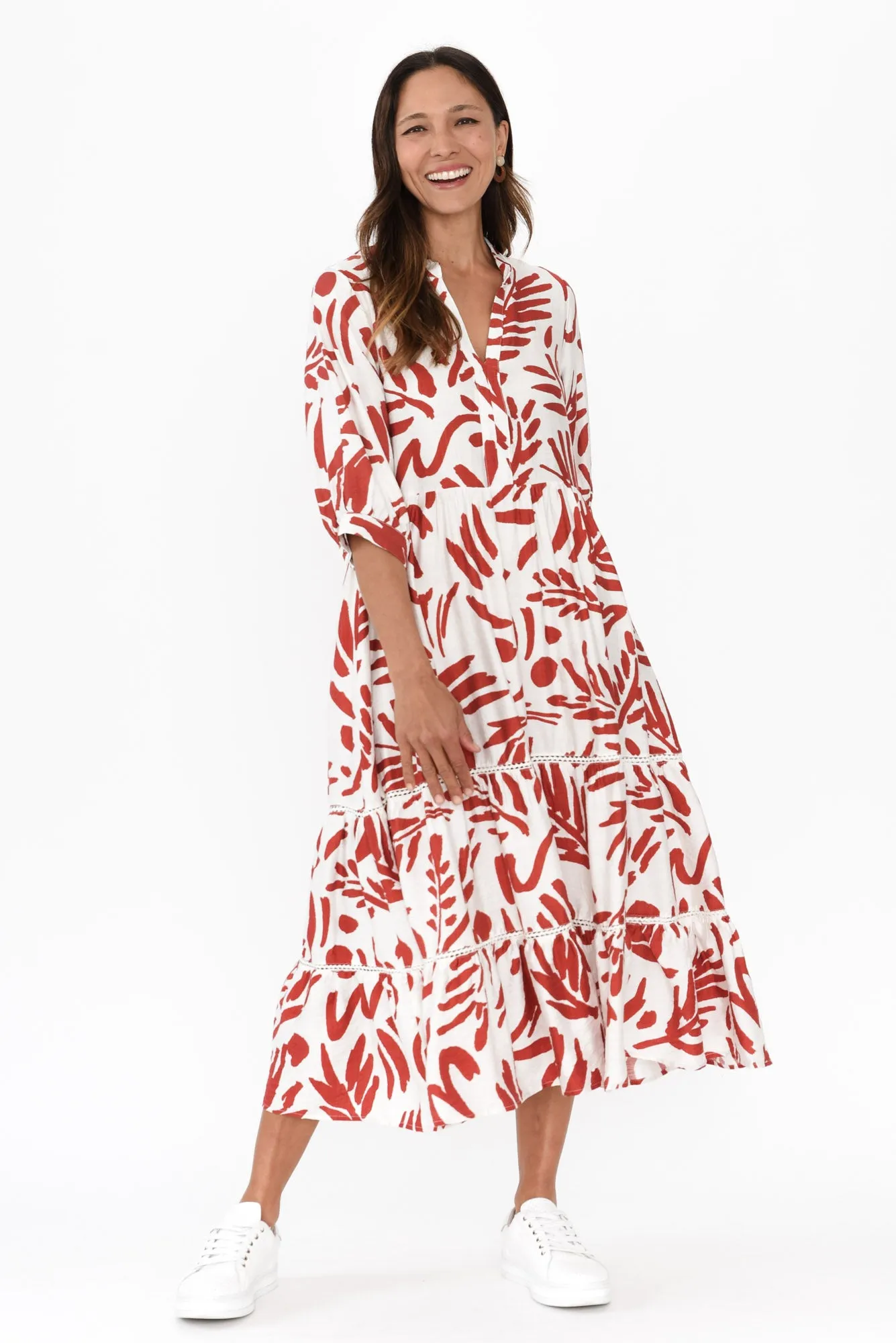 Lillian Rust Leaf Tier Dress sold by Blue Bungalow