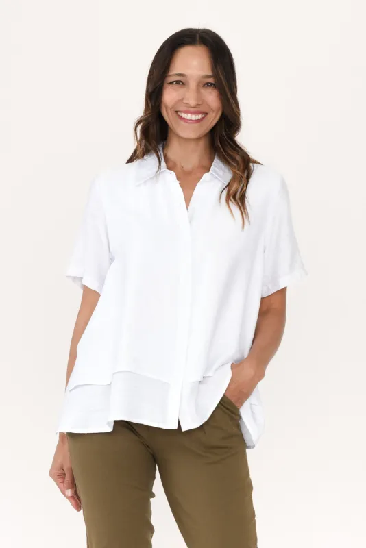 Ezra White Linen Blend Layered Top sold by Blue Bungalow