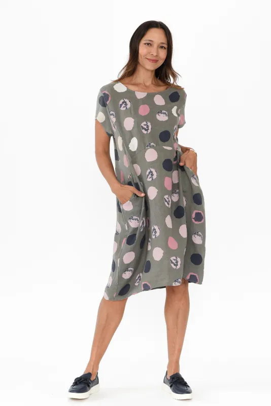 Sawyer Olive Spot Linen Pocket Dress sold by Blue Bungalow