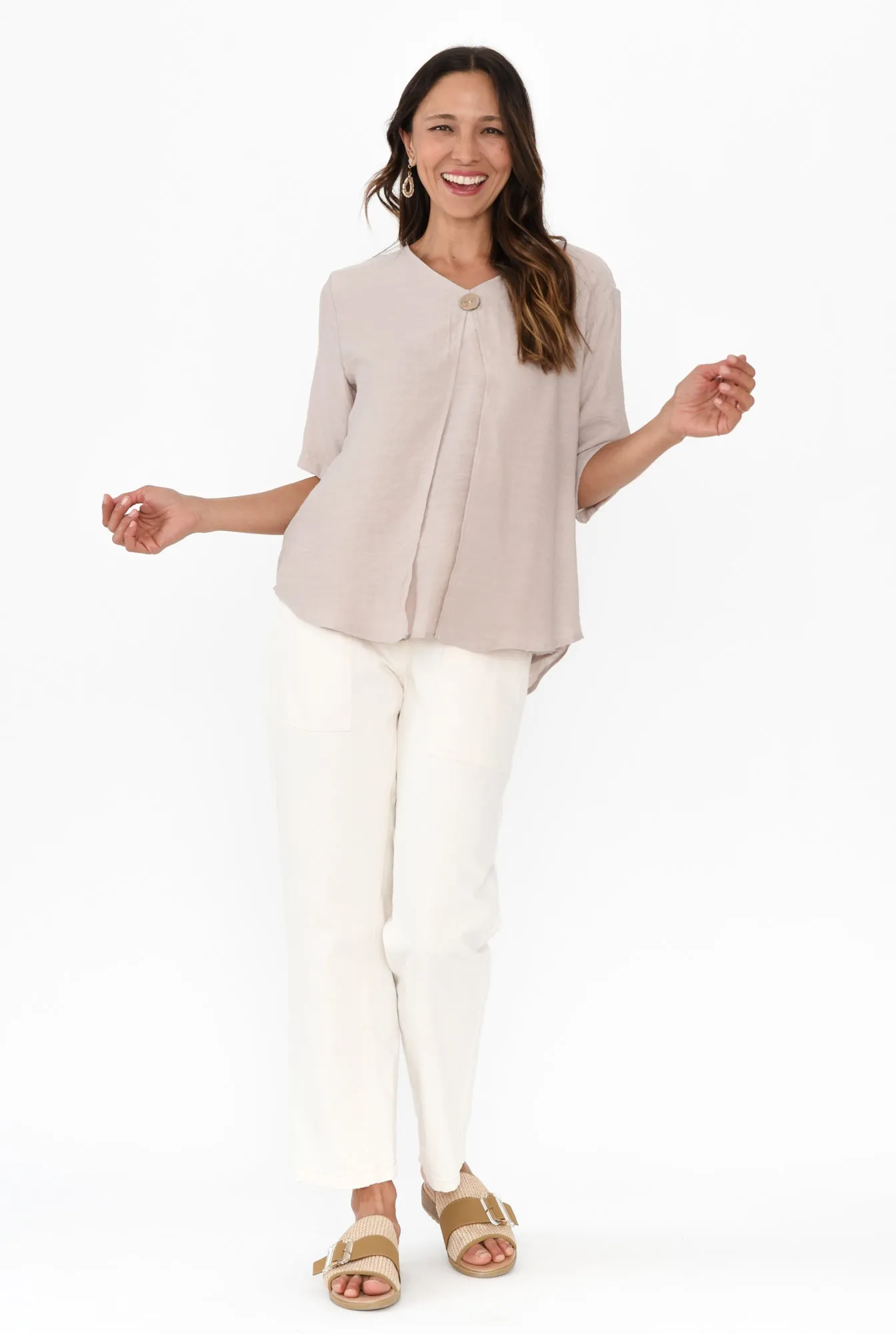 Yasmin Beige Layered Button Top sold by Blue Bungalow product image thumbnail 2