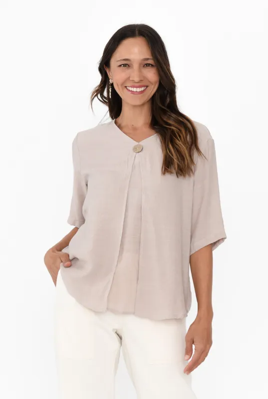 Yasmin Beige Layered Button Top sold by Blue Bungalow