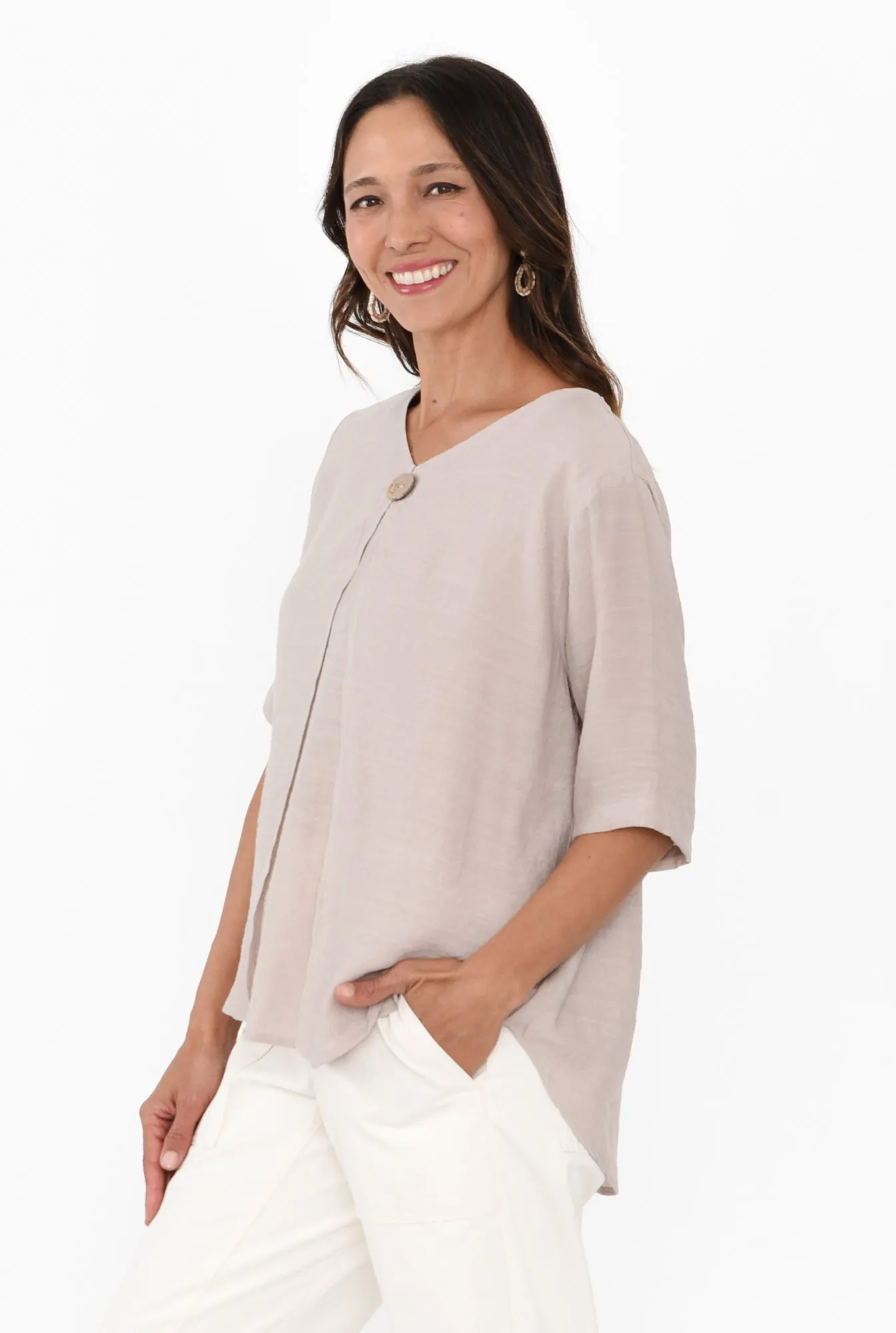 Yasmin Beige Layered Button Top sold by Blue Bungalow product image thumbnail 3