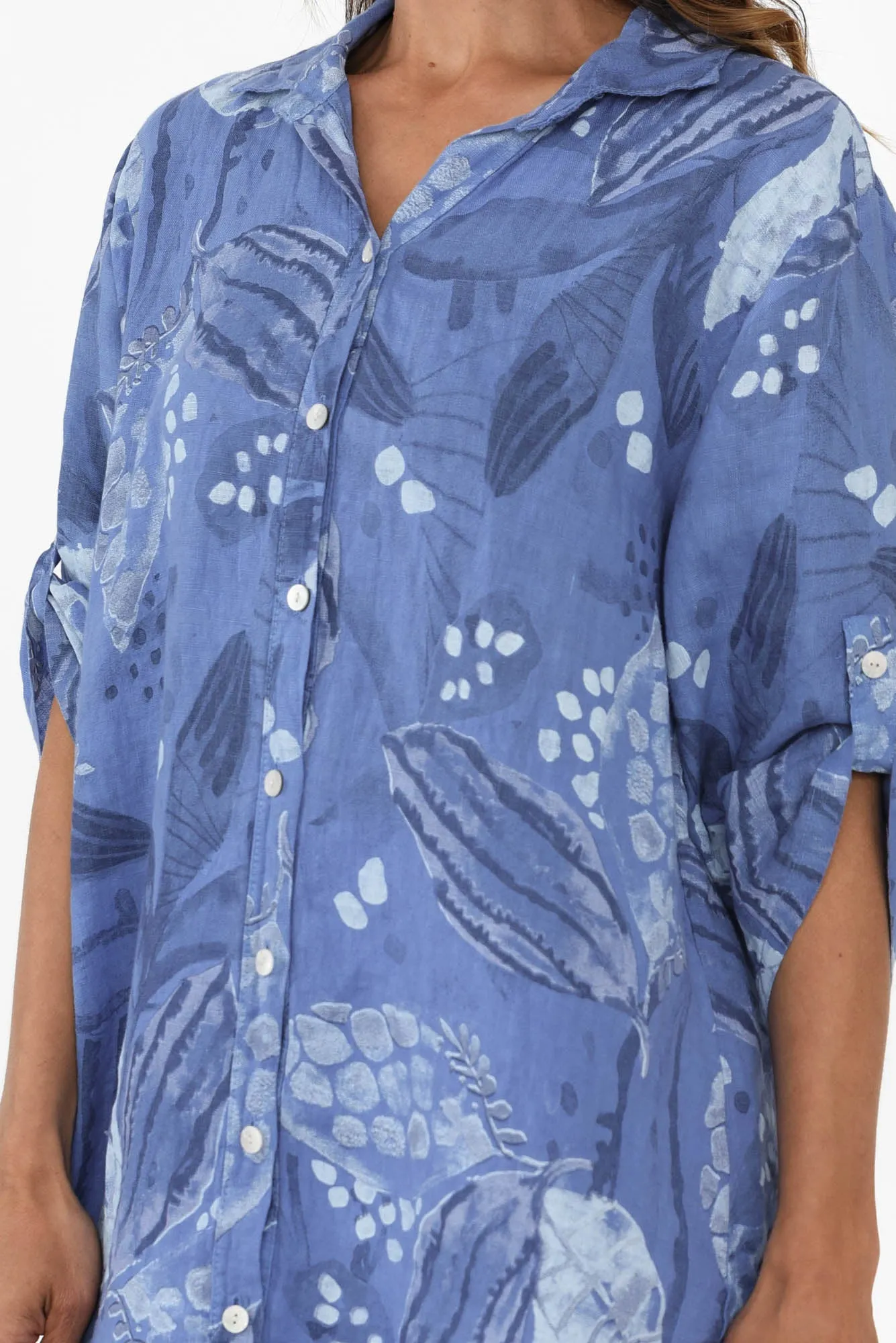 Kerra Blue Botanical Linen Shirt sold by Blue Bungalow product image thumbnail 5