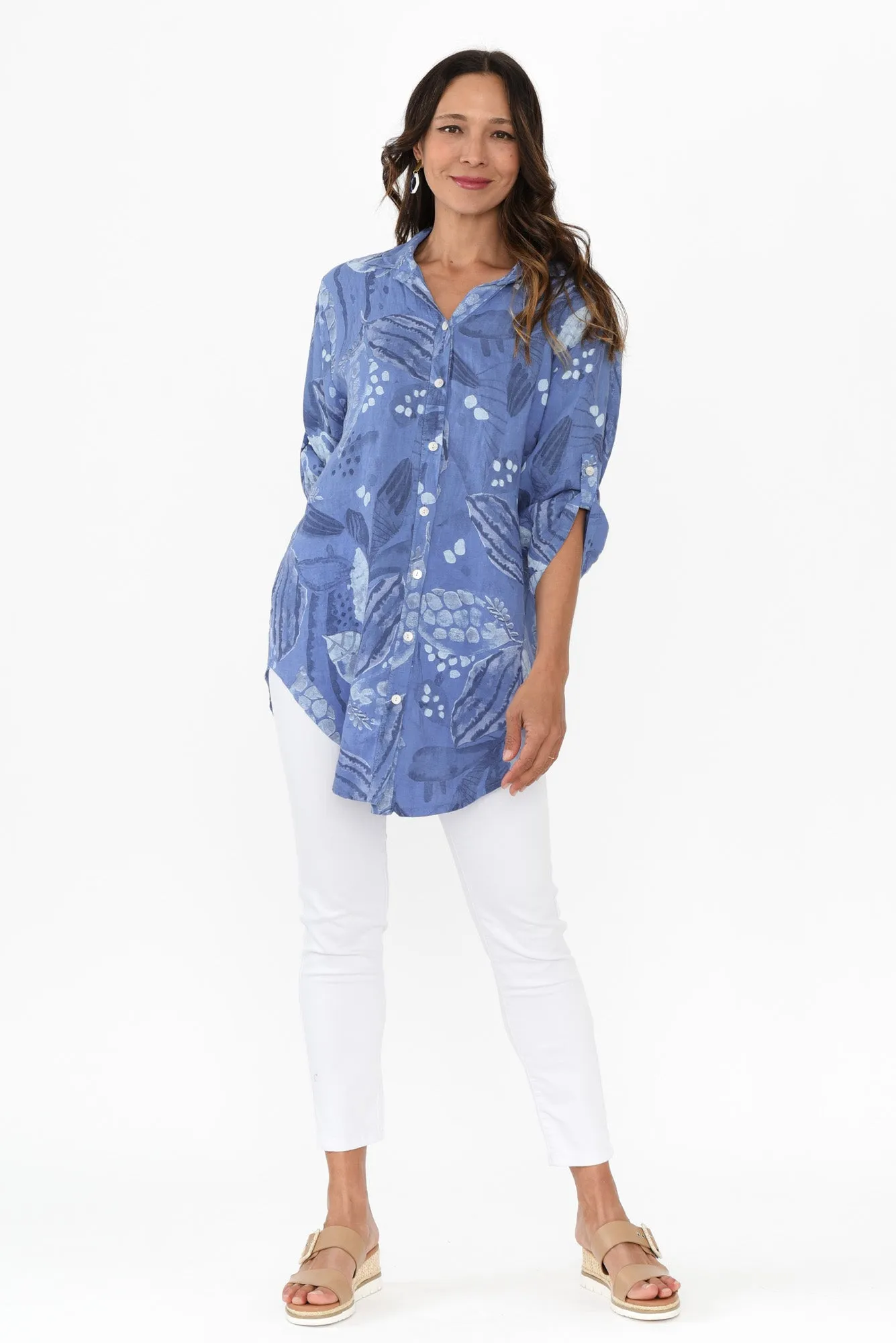 Kerra Blue Botanical Linen Shirt sold by Blue Bungalow product image thumbnail 2