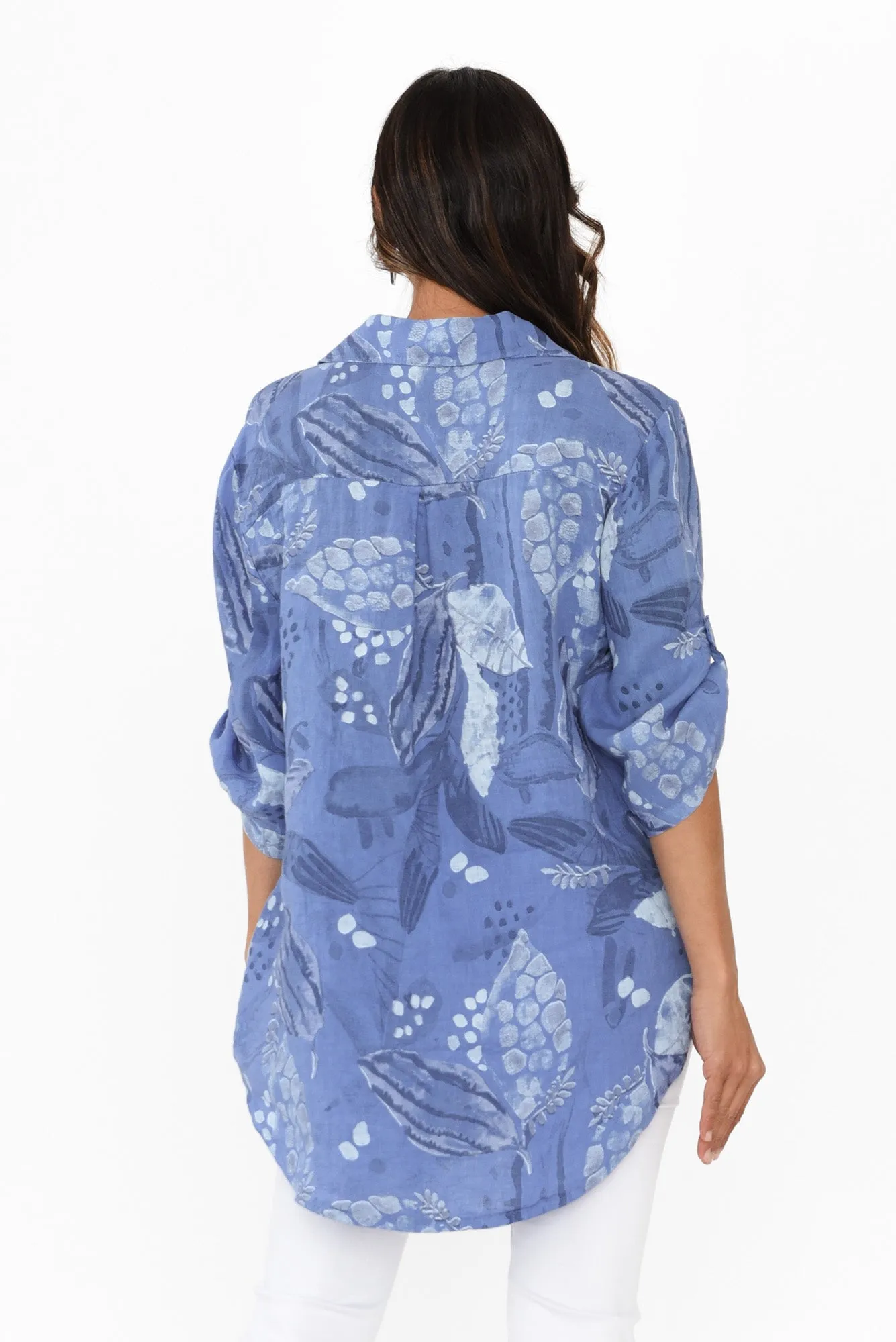 Kerra Blue Botanical Linen Shirt sold by Blue Bungalow product image thumbnail 4
