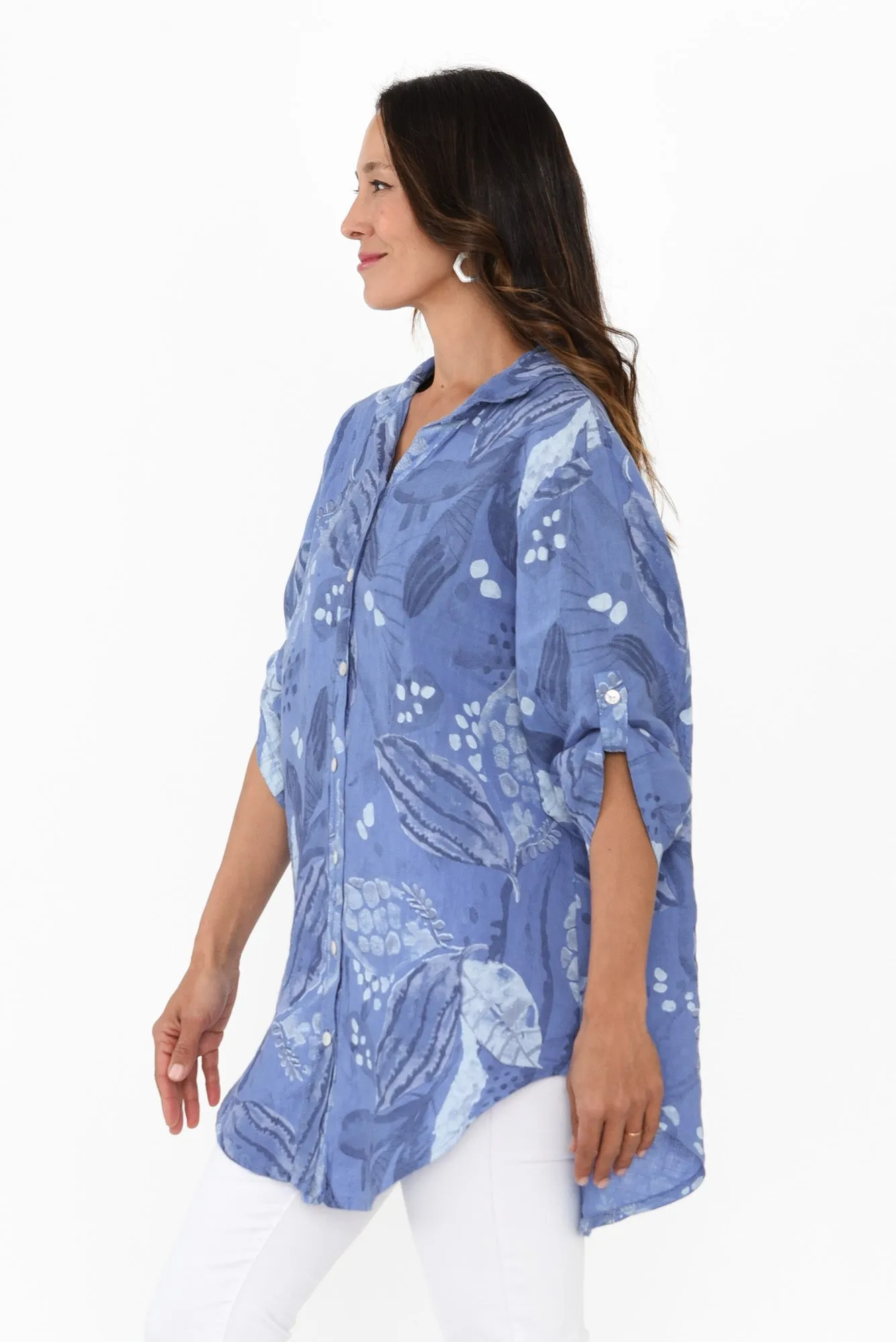 Kerra Blue Botanical Linen Shirt sold by Blue Bungalow product image thumbnail 3