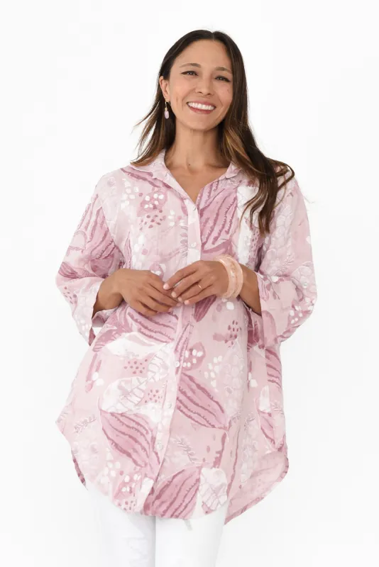 Kerra Pink Botanical Linen Shirt sold by Blue Bungalow