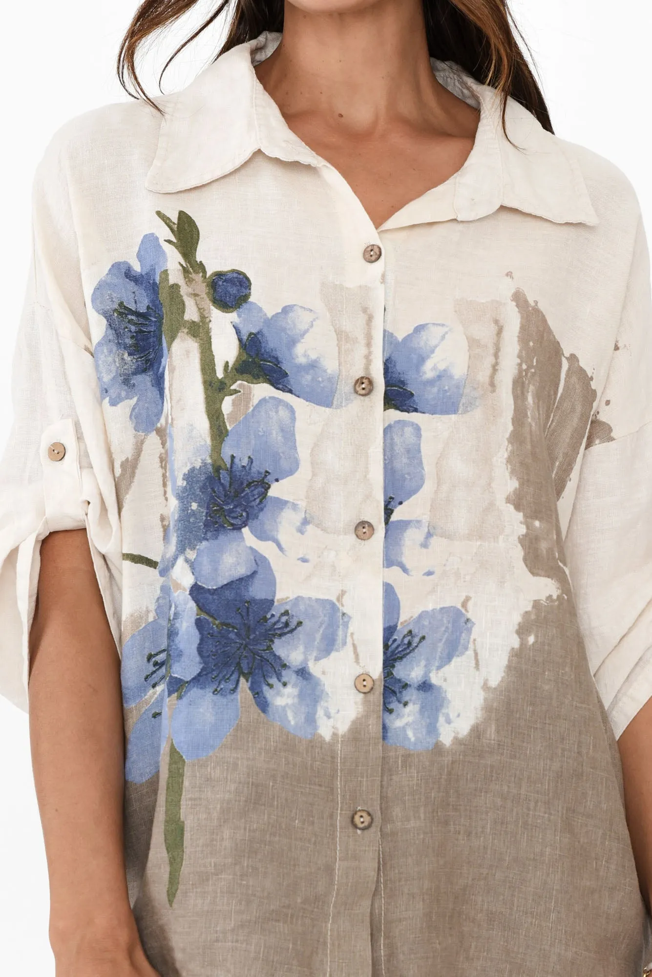 Mattea Beige Flower Linen Shirt sold by Blue Bungalow product image thumbnail 5