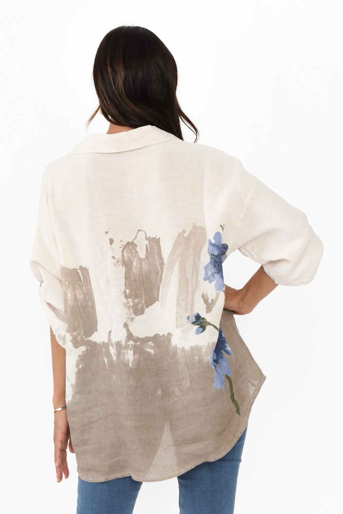 Mattea Beige Flower Linen Shirt sold by Blue Bungalow product image thumbnail 4