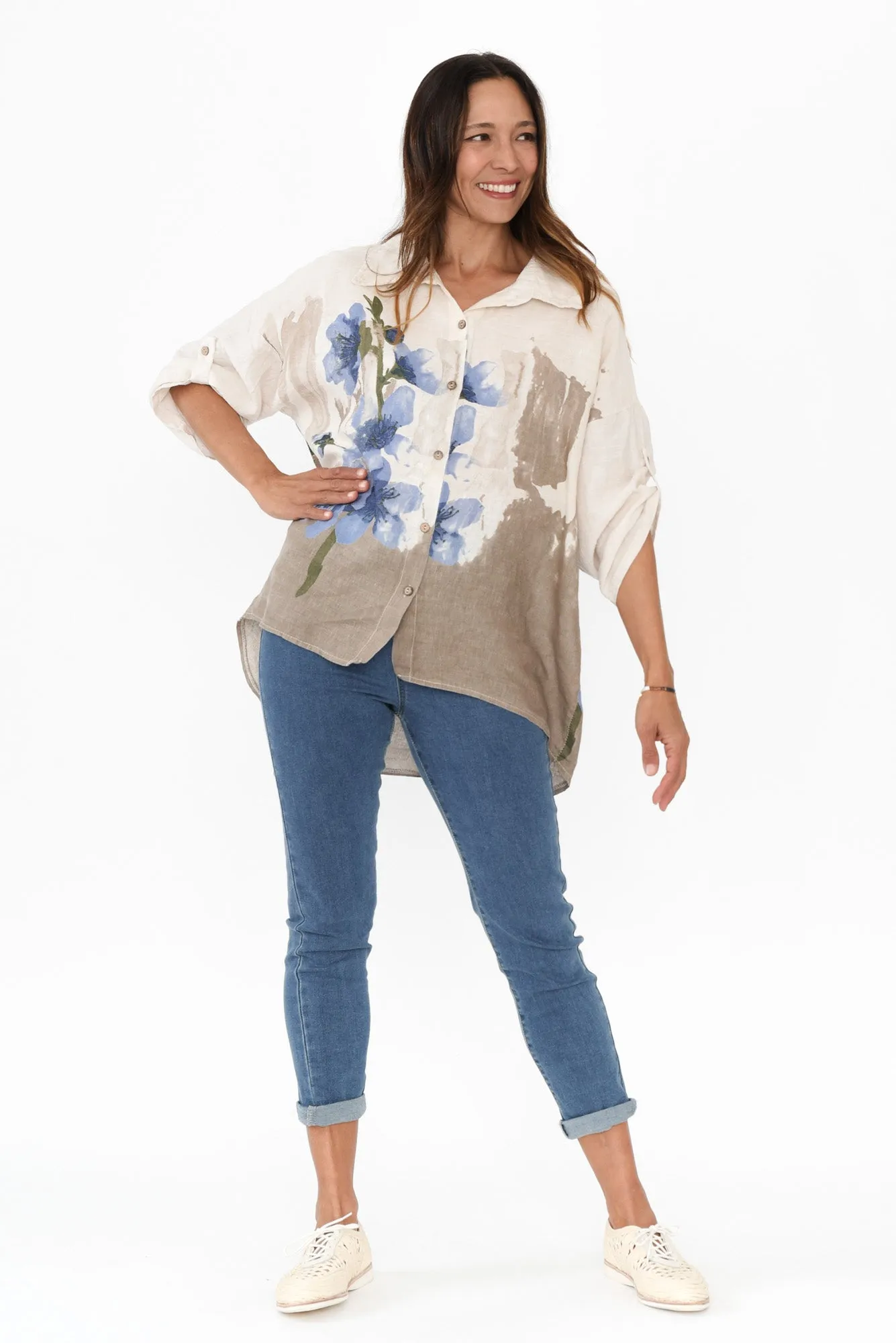 Mattea Beige Flower Linen Shirt sold by Blue Bungalow product image thumbnail 2