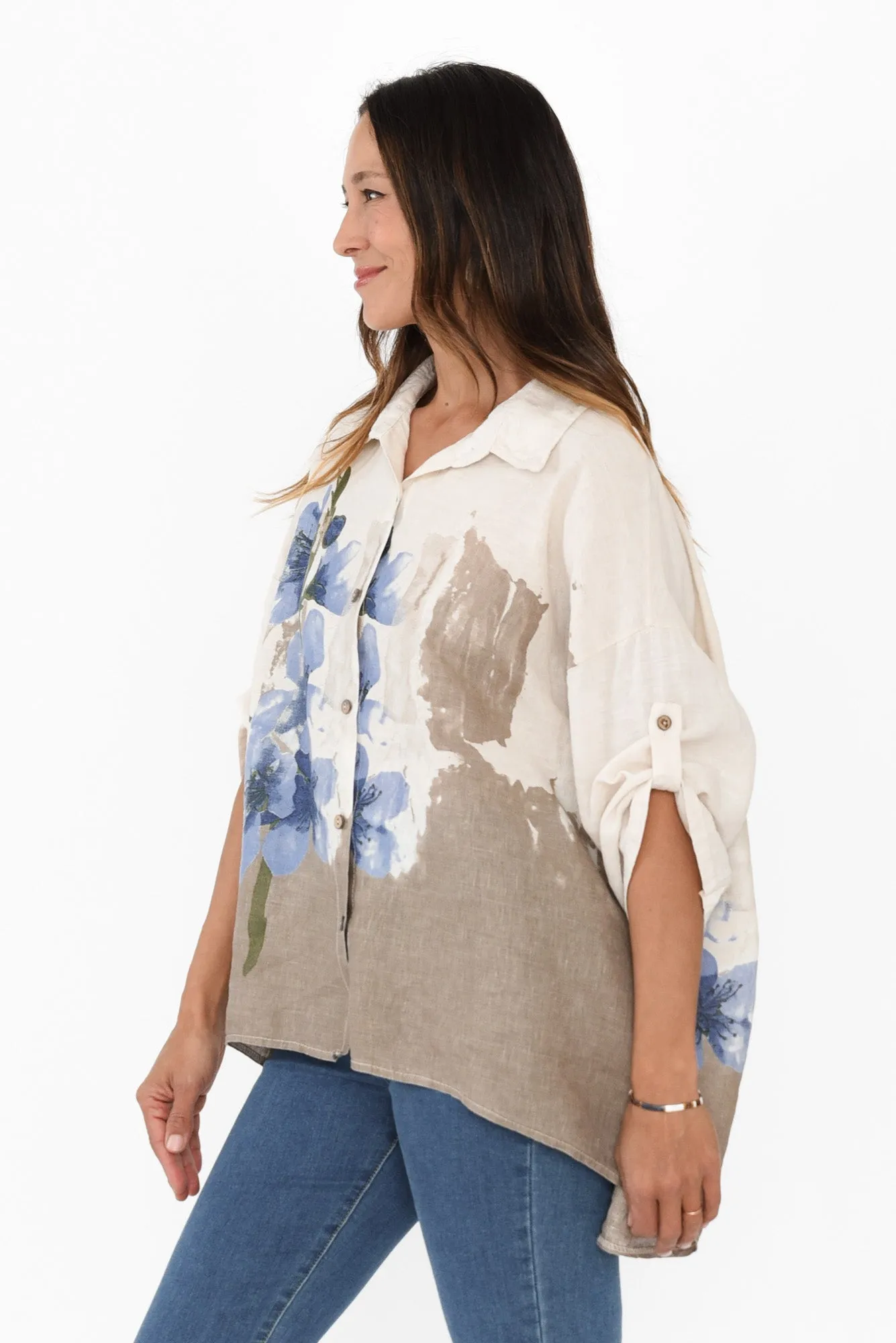Mattea Beige Flower Linen Shirt sold by Blue Bungalow product image thumbnail 3