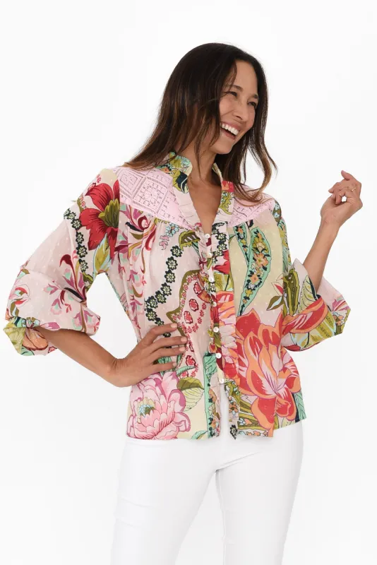 Zelena Pink Floral Cotton Blouse sold by Blue Bungalow