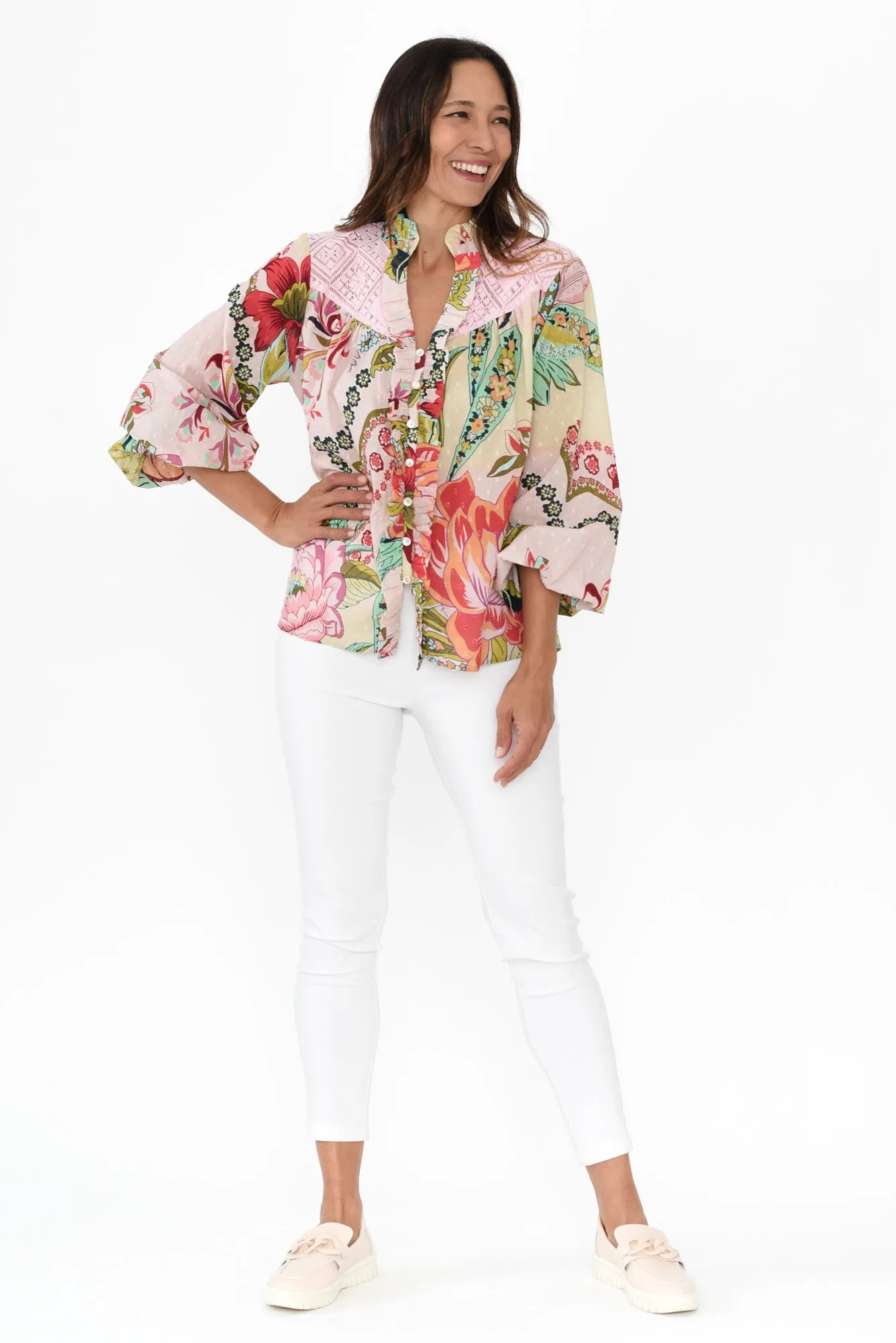 Zelena Pink Floral Cotton Blouse sold by Blue Bungalow product image thumbnail 2