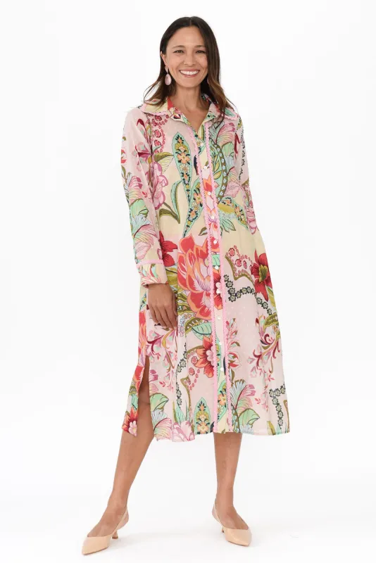 Vada Pink Floral Cotton Shirt Dress sold by Blue Bungalow