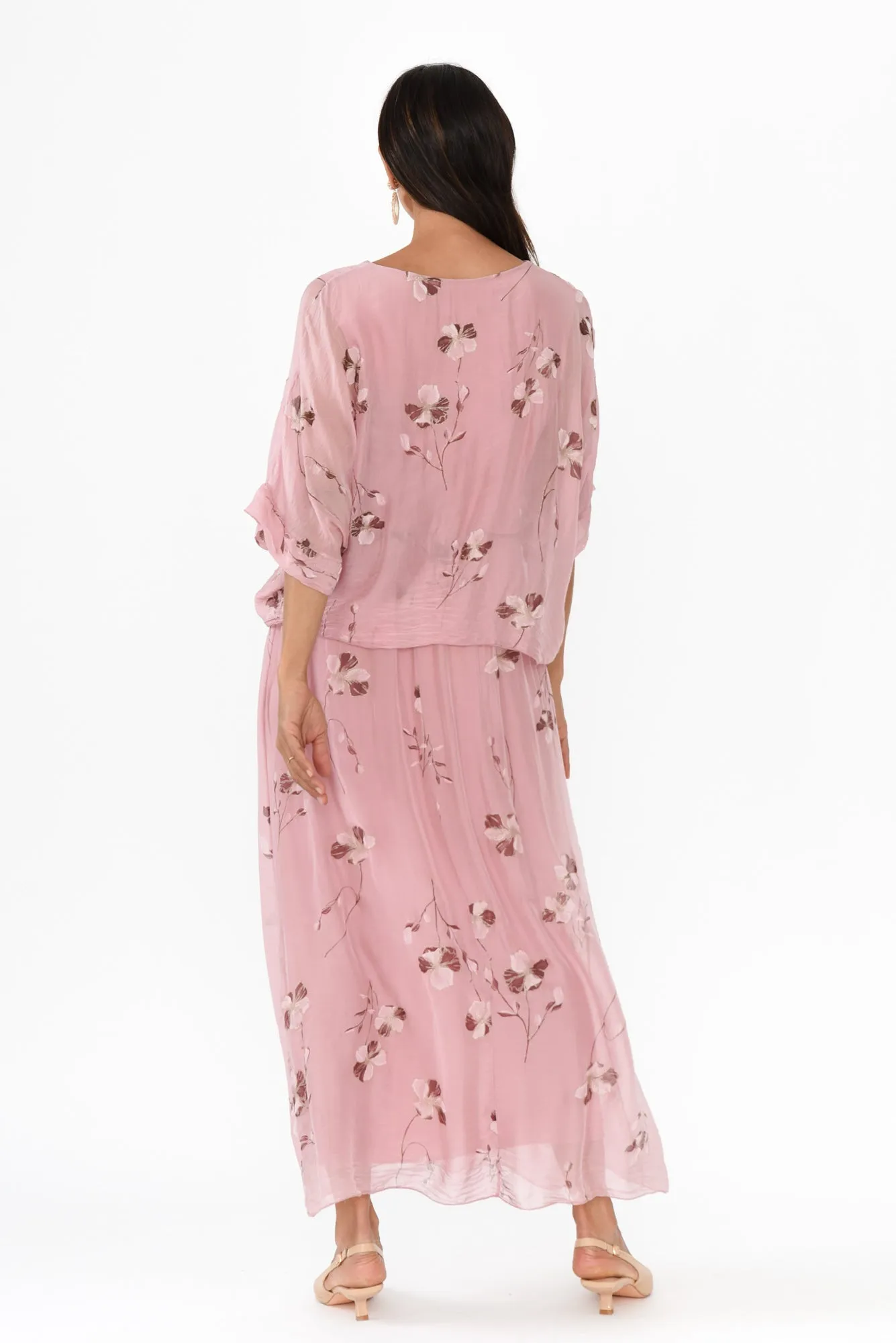 Kerry Pink Floral Silk Gathered Dress sold by Blue Bungalow product image thumbnail 4
