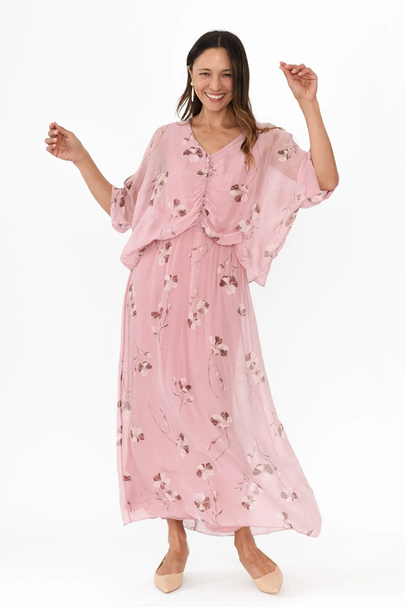 Kerry Pink Floral Silk Gathered Dress sold by Blue Bungalow product image thumbnail 2