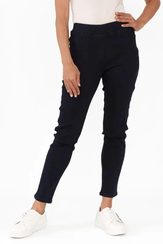 Callie Navy Cotton Stretch Pants sold by Blue Bungalow