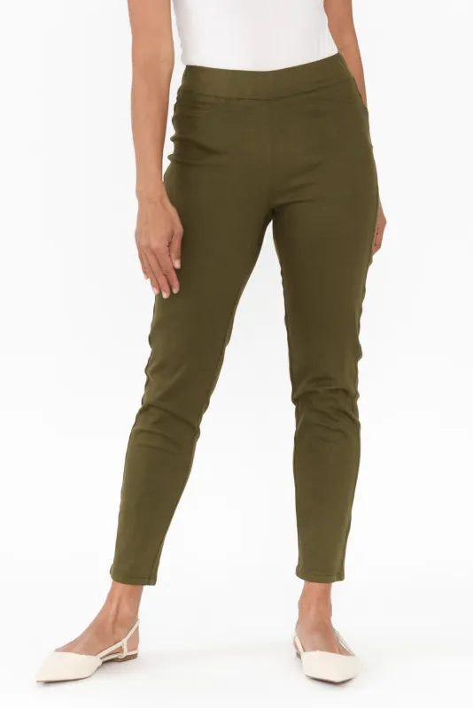 Callie Olive Cotton Stretch Pants sold by Blue Bungalow