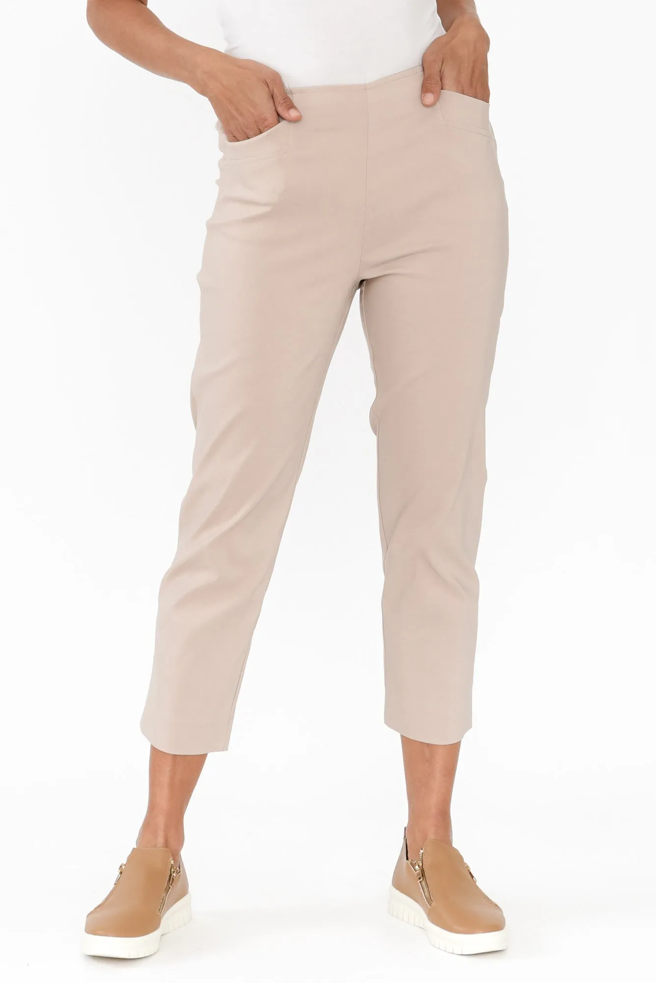 Cody Beige Stretch Capri Pants sold by Blue Bungalow
