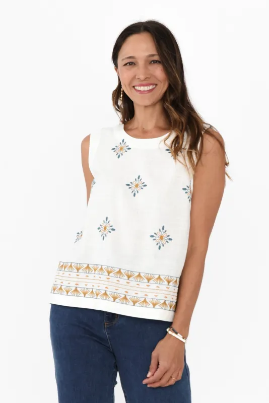 Nerissa Cream Geo Embroidered Tank sold by Blue Bungalow