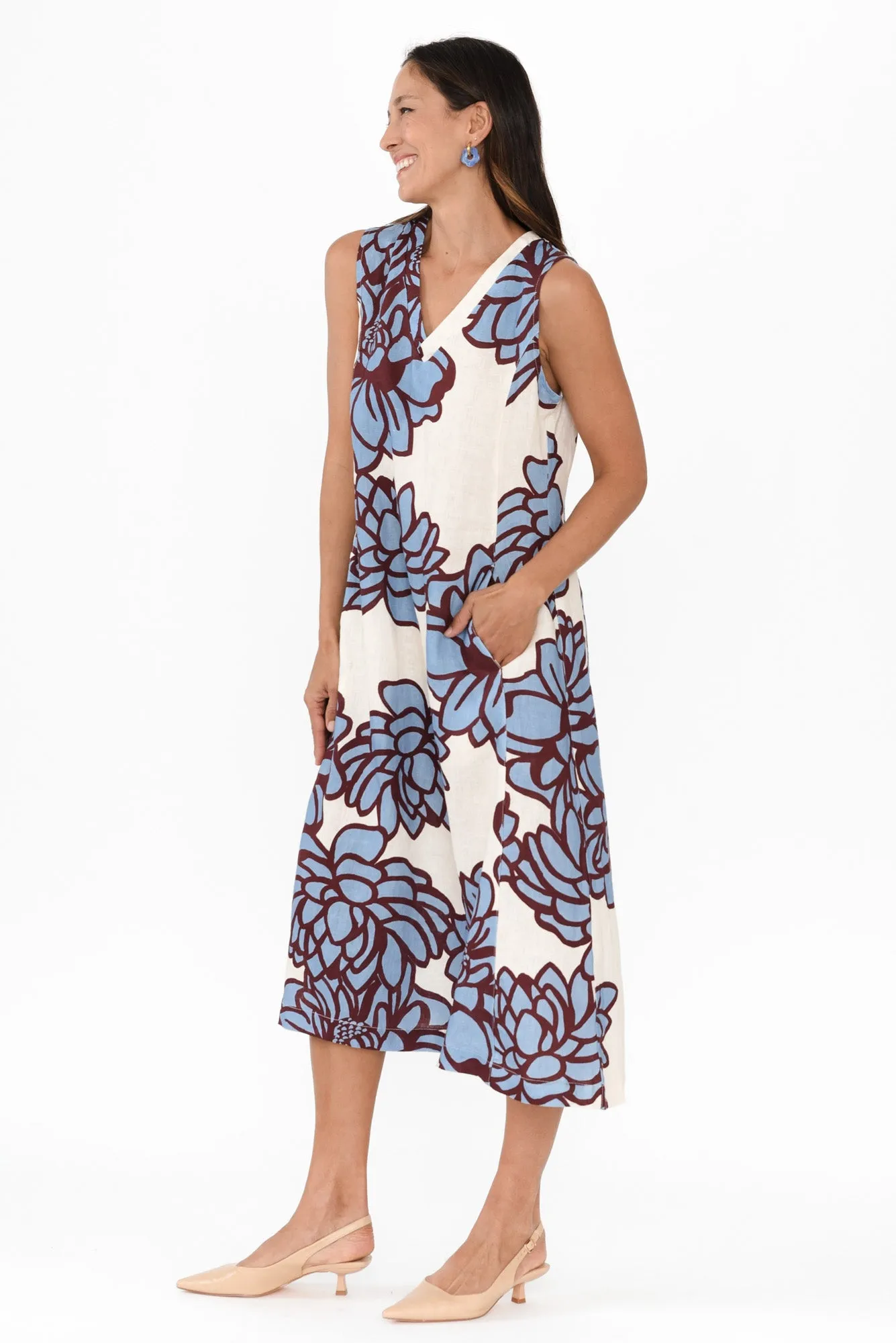 Joanne Blue Bloom Linen Dress sold by Blue Bungalow product image thumbnail 3