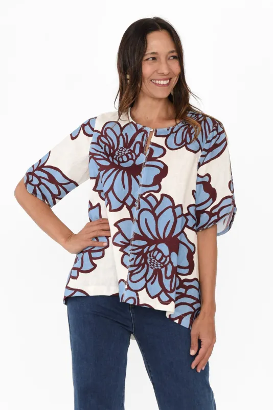Leith Blue Bloom Linen Top sold by Blue Bungalow