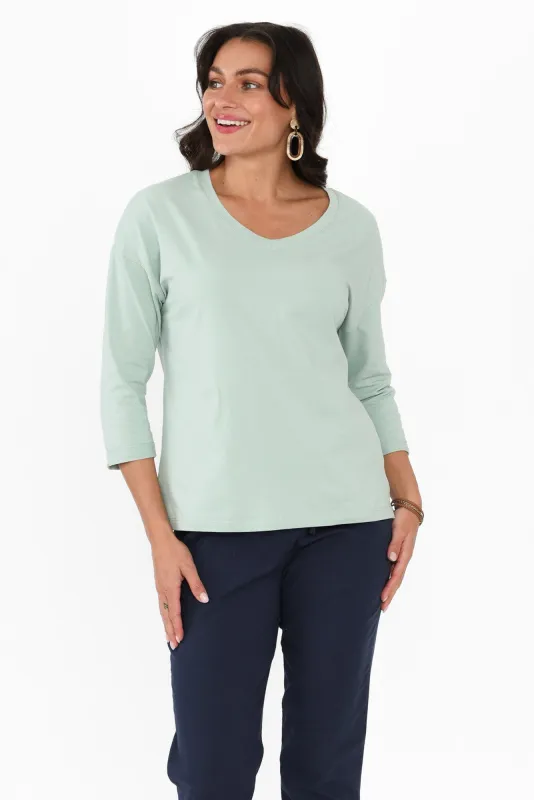 Clarke Sage Cotton 3/4 Sleeved Top sold by Blue Bungalow