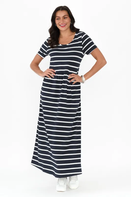 Deidra Navy Stripe Cotton Pocket Dress sold by Blue Bungalow