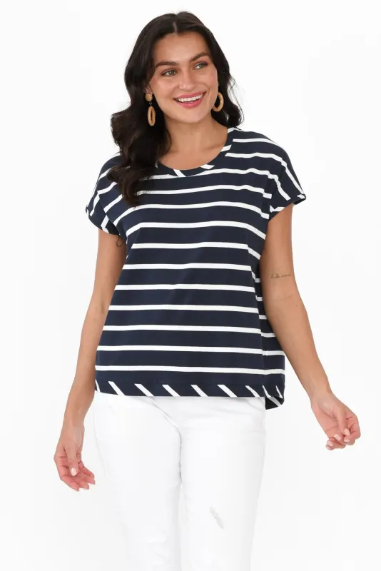Eddie Navy Stripe Cotton Tee sold by Blue Bungalow