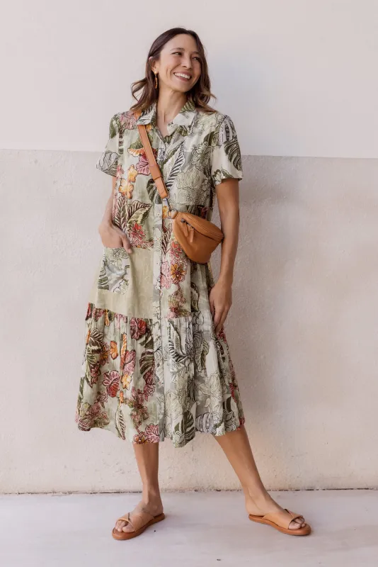 Vivian Khaki Tropical Cotton Shirt Dress sold by Blue Bungalow