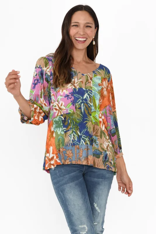 Keesha Blue Floral V Neck Top sold by Blue Bungalow